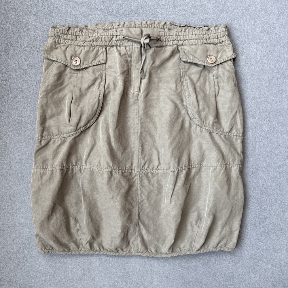 Max Mara Weekend Skirt Womens 12 Green Khaki Utility Cargo Silk Linen Safari